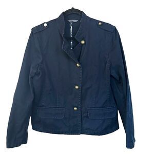 Liz Claiborne Blue Cotton Military Style Jacket Cotton Size 14